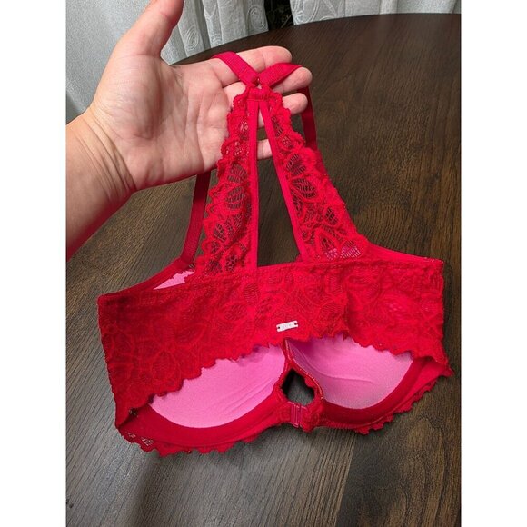 Red Lace Push-Up Bra With Halter Neck Design - Feminine & Stylish Intimates For - Picture 8 of 13